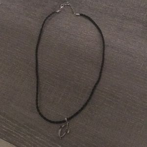 Cross necklace on black faux rope  chain Unisex